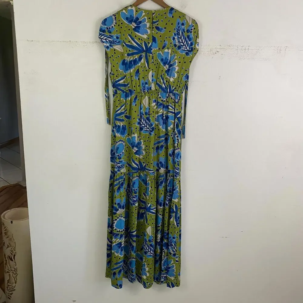 ANTHROPOLOGIE blue green floral maxi dress sz S - Picture 5 of 6